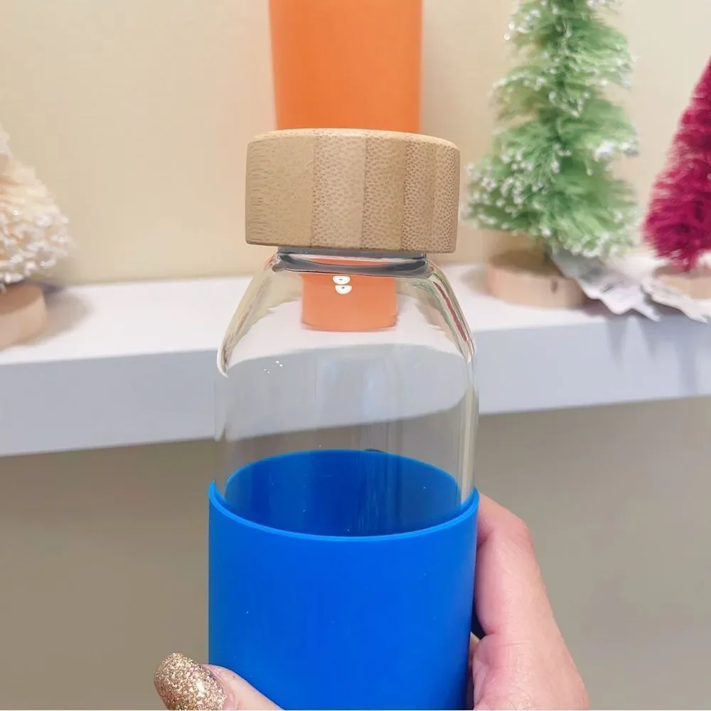 2x Reusable Glass Water Bottle With Bamboo Lid 18.5 oz - Picture 9 of 11